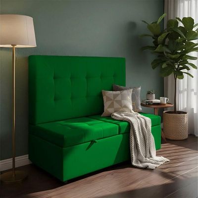 Canto Alemão Recamier Bau + Painel Madri 140cm Suede Verde - Inova Decor