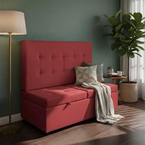 Canto Alemão Recamier Bau + Painel Madri 140cm Suede Bordo - Inova Decor
