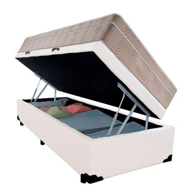 Cama Box Baú Solteiro Sintético + Colchão De Molas Ensacadas - - 88cm Branco