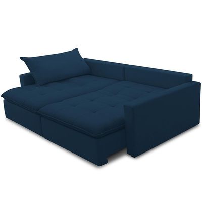 Sofá Cama Retrátil Reclinável 208cm Lari F04 Veludo Azul