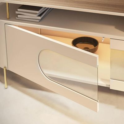 Rack Tv 85 Pol 220cm 2 Portas Com Led ária Off/castanho - Hb Móveis
