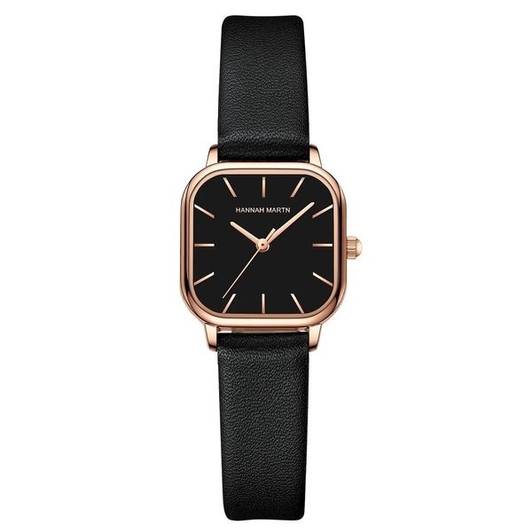 Relógio Quadrado Feminino Hannah Martin 1759 Pulseira de Couro Preto