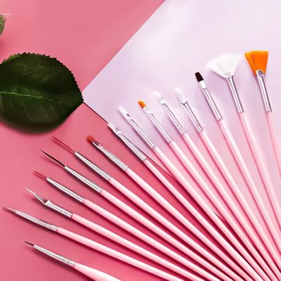 Kit Pincel Gel Uv 15 Pinceis Decoração Manicure Acrigel Cor:Rosa