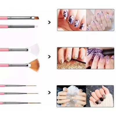 Kit Pincel Gel Uv 15 Pinceis Decoração Manicure Acrigel Cor:Rosa