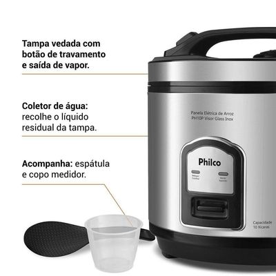 Panela De Arroz Elétrica Philco Inox 10 Xícaras PH10P 110V