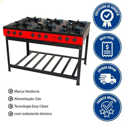 Fogão Industrial Venâncio A Gás Glp Bravo 6 Bocas Vermelho Br6bvm