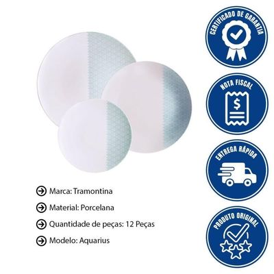 Jogo De Pratos Tramontina Aquarius Em Porcelana Decorada 12 Peças - 96589055