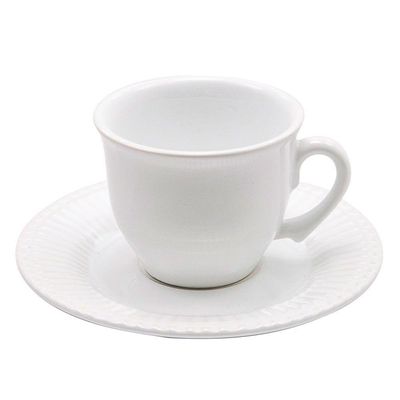 Xícara De Chá Com Pires De Cerâmica Frisada 200ml Branca Scalla