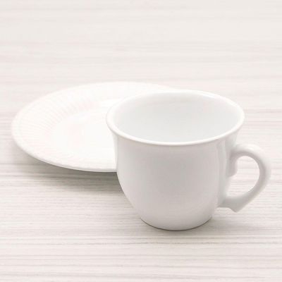 Xícara De Chá Com Pires De Cerâmica Frisada 200ml Branca Scalla