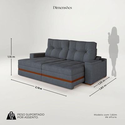 Sofá Retrátil Reclinável 4 Lugares Mônaco 2,16m Veludo Cinza