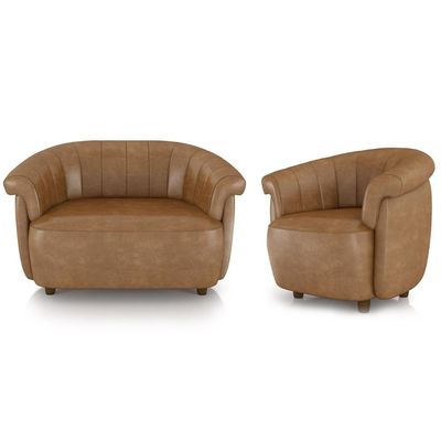 Sofá 2 Lugares 150cm E Poltrona Lykan Sintético Caramelo Z32 - Mpozenato