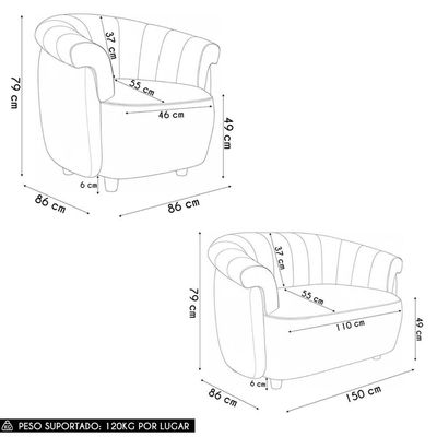 Sofá 2 Lugares 150cm E Poltrona Lykan Sintético Caramelo Z32 - Mpozenato
