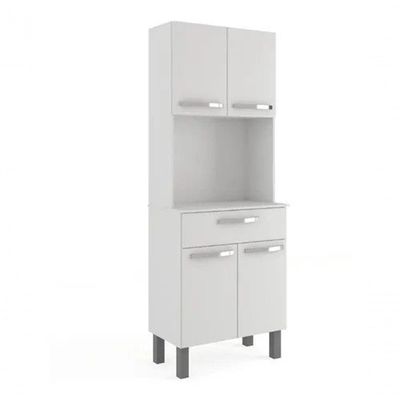 Armário de Cozinha 4 Portas 1 Gaveta MDF 62CM Branco Acabamento Brilhante