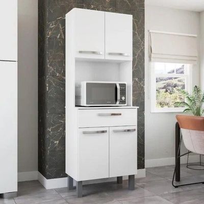 Armário de Cozinha 4 Portas 1 Gaveta MDF 62CM Branco Acabamento Brilhante