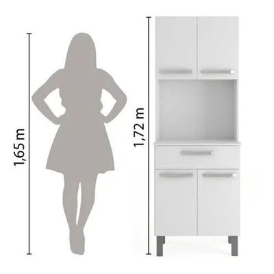 Armário de Cozinha 4 Portas 1 Gaveta MDF 62CM Branco Acabamento Brilhante