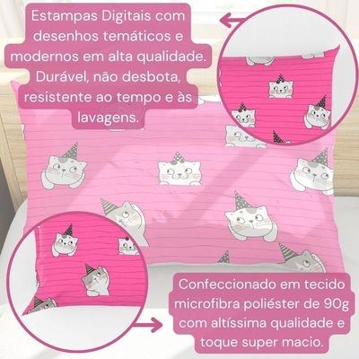 Porta Travesseiro Fronha Avulsa Estampada Gatinhos 70cm X 50cm - Digital Juvenil Infantil Moderno Decorativo Gato Pet