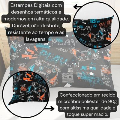 Porta Travesseiro Fronha Avulsa Estampada Game Win 70cm X 50cm - Digital Juvenil Infantil Decorativo Gamer Geek Nerd