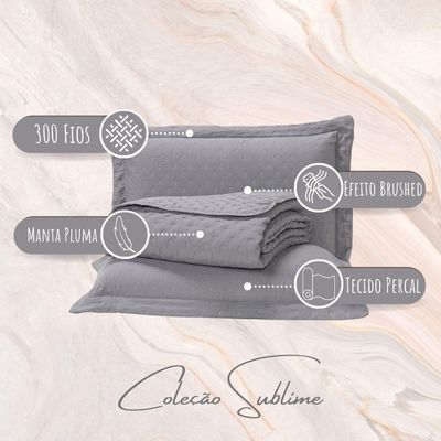 Kit Cobre Leito Colcha King Sublime Dupla Face Com Fronhas 03 Peças - Percal 300 Fios Toque De Pluma Cor Cinza