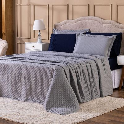 Kit Cobre Leito Colcha King Sublime Dupla Face Com Fronhas 03 Peças - Percal 300 Fios Toque De Pluma Cor Cinza