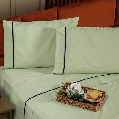 Jogo De Cama Lençol Casal Padrão Milano Liso Com Fronhas Viés 04 Peças - Percal Algodão 200 Fios Cor Verde