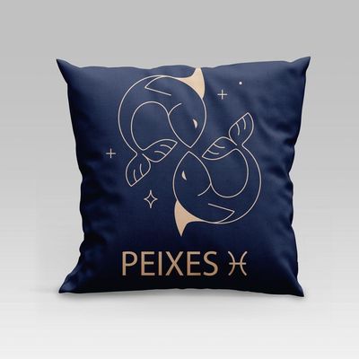 Capa De Almofada Estampada Signos Do Zodíaco Em Veludo Suede 45cm X 45cm - Decoração Astrologia Horóscopo Cor Peixes