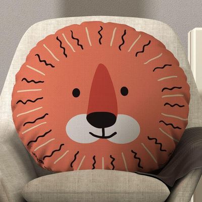 Almofada Redonda Avulsa Cheia Infantil Bichinhos 45cm X 45cm - Enchimento De Silicone Estampa Leão