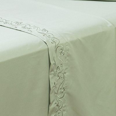 Jogo De Cama Lençol Queen Blossom Bordado Floral Percal 300 Fios Com Fronhas 04 Peças - Toque Acetinado Cor Verde