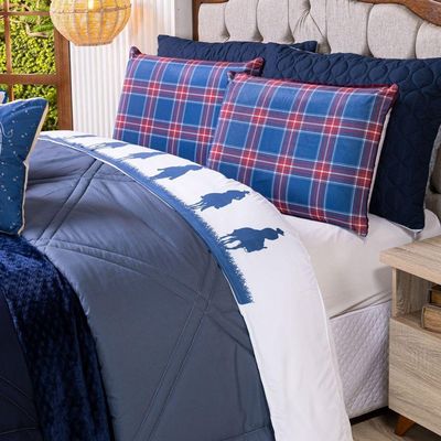 Jogo De Cama Lençol Casal Padrão Country Com Fronhas Estampadas 04 Peças - Tecido Percal 200 Fios Cor Azul