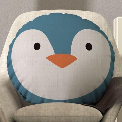 Almofada Redonda Avulsa Cheia Infantil Bichinhos 45cm X 45cm - Enchimento De Silicone Estampa Pinguim