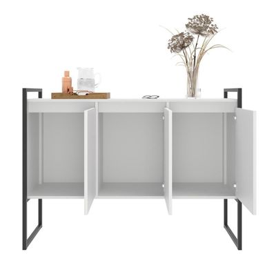 Buffet Aparador Sala Industrial 3 Portas Branco