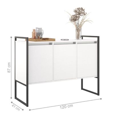 Buffet Aparador Sala Industrial 3 Portas Branco