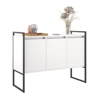 Buffet Aparador Sala Industrial 3 Portas Branco