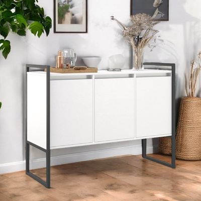 Buffet Aparador Sala Industrial 3 Portas Branco