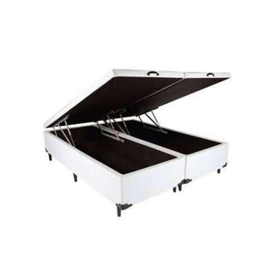 Cama Box Baú Bipartido Casal Sintético + Colchão Casal Espuma Extra Firme D33 Elegance Ortopédico 64x138x188 Branco