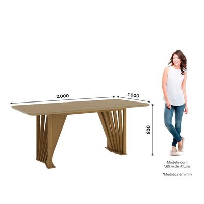 Mesa Adriana 6 Lug Tampo 200cm Canto Arredondado C Vidro Nature