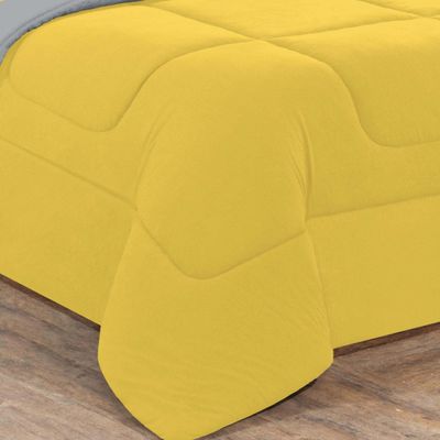 Kit Edredom + Jogo De Lençol Malha 100% Algodão Gran Moratta 7 Peças King - Amarelo/Cinza