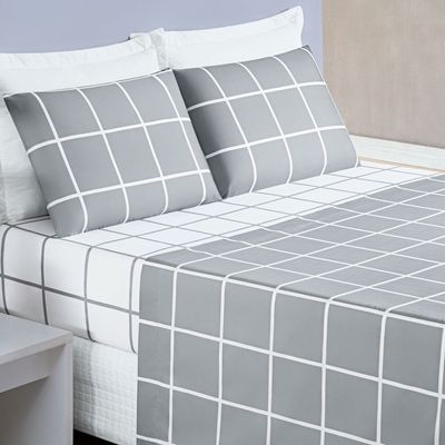 Jogo De Cama Com Lençol De Cima 200 Fios Austin Queen 04 Peças - Cinza