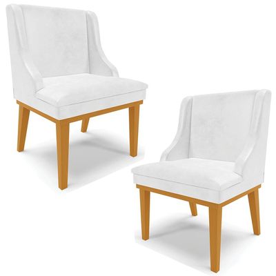 Kit 2 Cadeiras Decorativas Sala de Jantar Base Fixa de Madeira Firenze PU Branco Brilho/Castanho G19 - Gran Belo