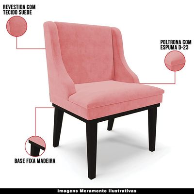 Kit 3 Cadeiras Decorativas Sala de Jantar Base Fixa de Madeira Firenze Suede Rosê/Preto G19 - Gran Belo