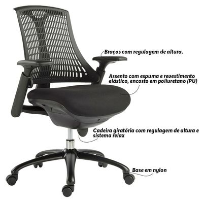 Kit 2 Cadeiras para Escritório Nagoh Office Giratória Preto  Gran Belo