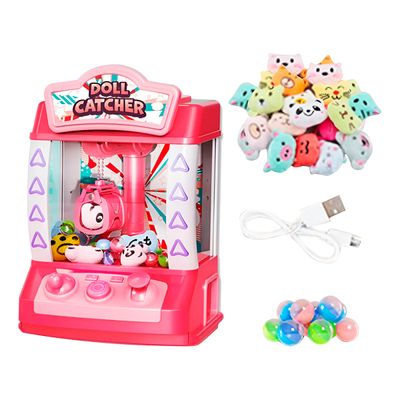 Mini Máquina de Ursinhos Pelúcia Joguinho Garra Rosa