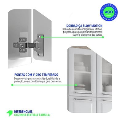 Cozinha Completa Tarsila 280cm Em Aço Branca Com Vidro
