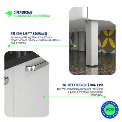 Cozinha Completa Tarsila 280cm Em Aço Branca Com Vidro