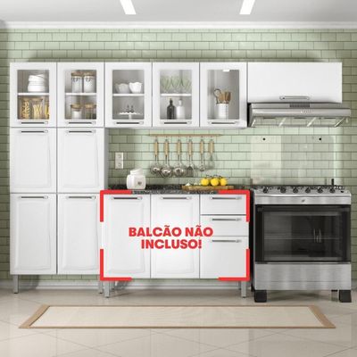 Cozinha Completa Tarsila 280cm Em Aço Branca Com Vidro