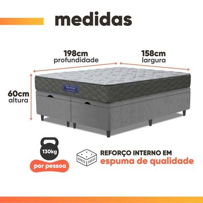 Cama Box Baú Colchão Queen Ortopédico Espuma D33 Hiper 158x198x60cm Cinza