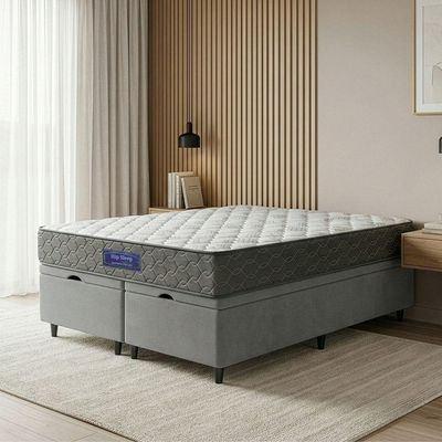 Cama Box Baú Colchão Queen Ortopédico Espuma D33 Hiper 158x198x60cm Cinza