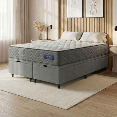 Cama Box Baú Colchão Queen Molas Ensacadas Atlanta 158x198x63cm Cinza