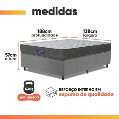 Cama Box Colchão Casal Ortopédico Espuma D33 Hiper 138x188x57cm Apolo Cinza