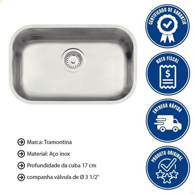 Cuba Tramontina Lavínia 47 Bl Prime Em Aço Inox Acetinado 47x30 Cm Com Válvula 94022107