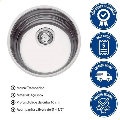 Cuba Redonda Tramontina Luna 30 Bl Prime Em Aço Inox Alto Brilho 30 Cm Com Válvula 94010202
